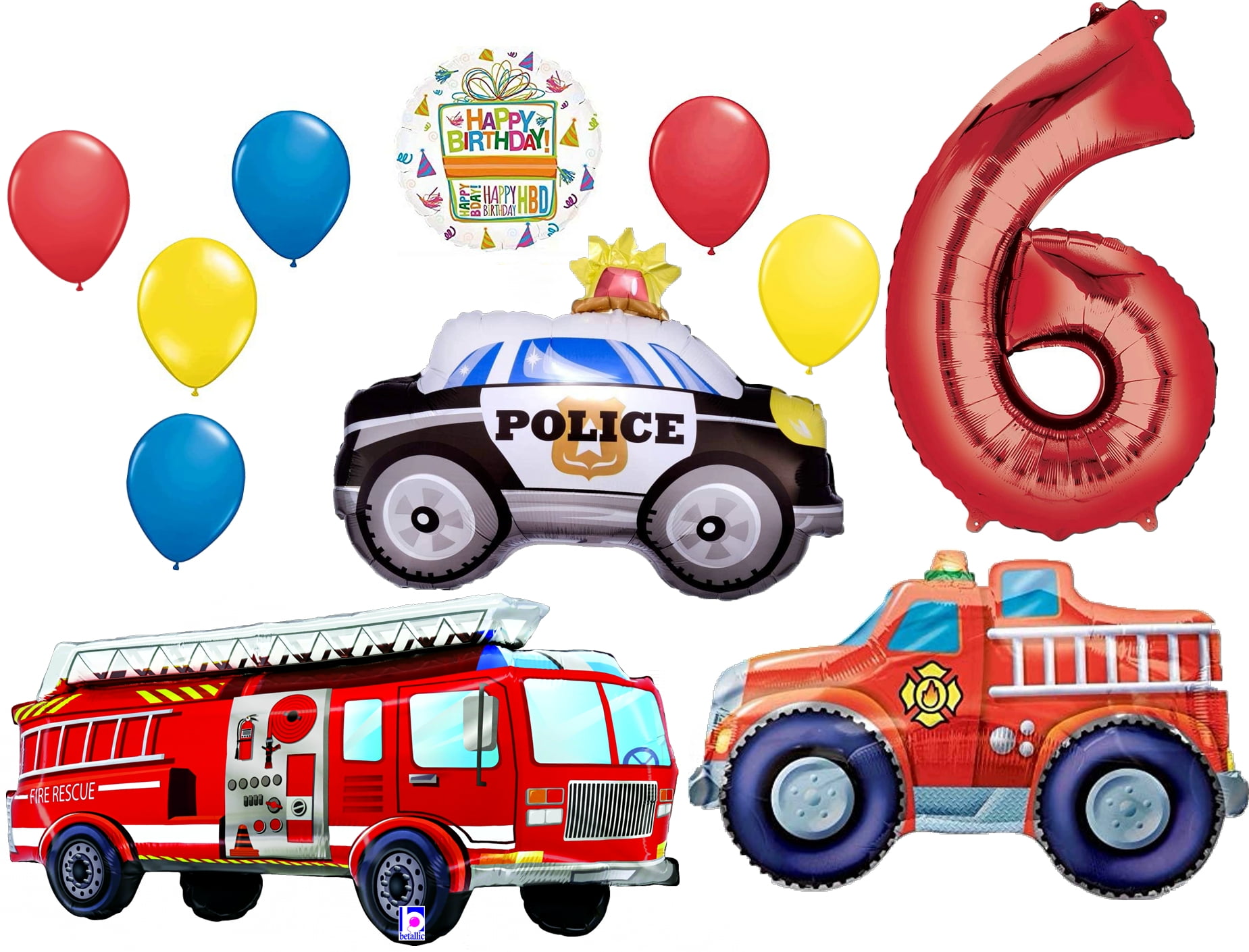 Team Rescue 6th Birthday Party Supplies and First Responders Balloon Bouquet decorations