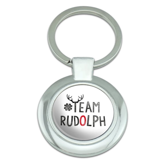 Team Rudolph Keychain Classy Round Chrome Plated Metal
