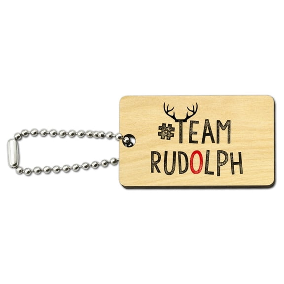 Team Rudolph Wood Wooden Rectangle Keychain Key Ring