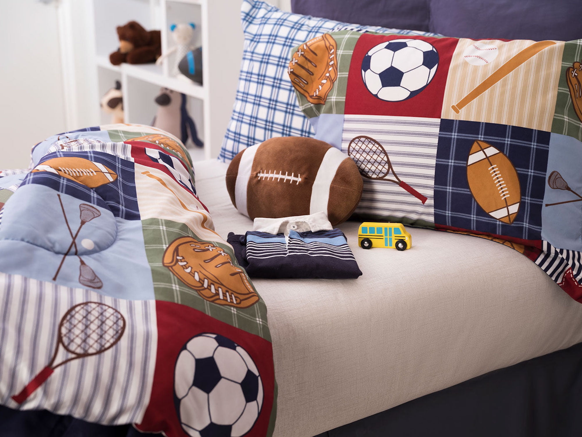 Navy Twin Microfiber Sports Theme Reversible Bedspread Set
