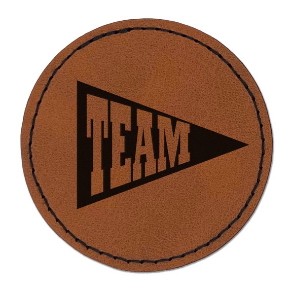 Team Sport Flag 2.5" Faux Leather Round Engraved Iron-On Patch - Brown