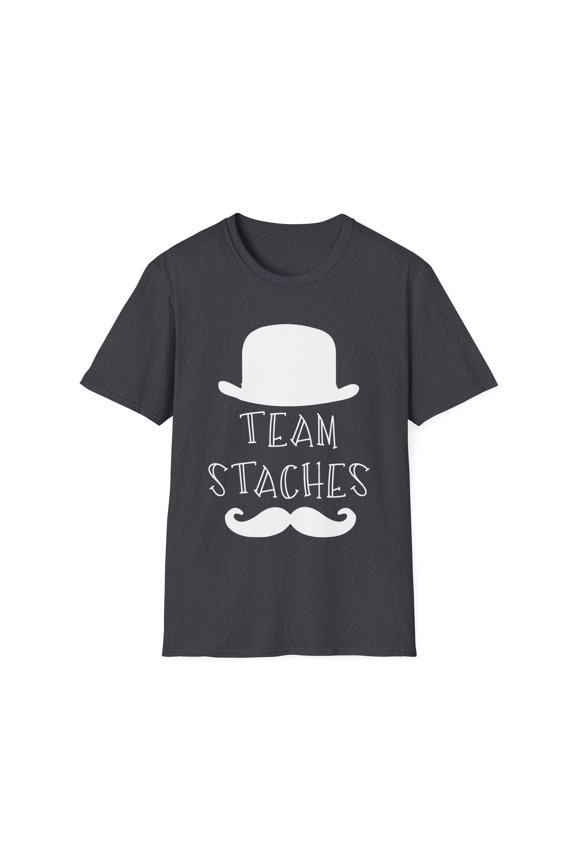 Team Staches Team Lashes Gender Reveal | Gender Reveal Ideas | Maternity | Maternity Clothes | Future Mom Unisex Softstyle T-Shirt
