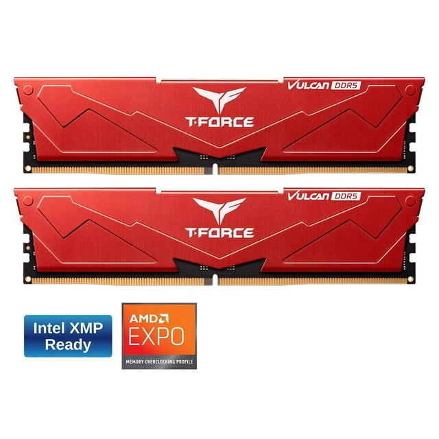 Team T-Force Vulcan 32GB (2 x 16GB) 288-Pin PC RAM DDR5 5200 (PC5 41600) Desktop Memory Model FLRD532G5200HC40CDC01