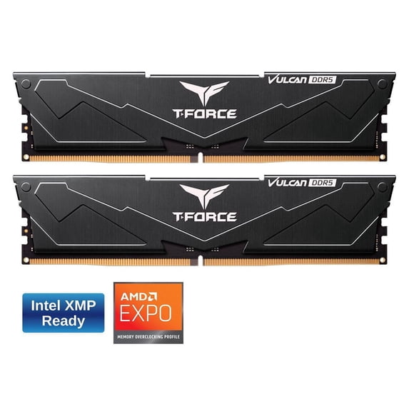TEAMGROUP T-Force Vulcan DDR5 Ram 64GB Kit (2x32GB) 5200MHz (PC5-41600) CL40 Desktop Memory Module Ram (Black) for 600 Series Chipset - FLBD564G5200HC40CDC01