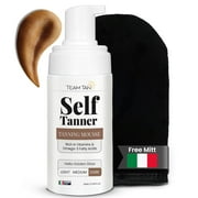 Team Tan Self Tanner Mousse - Tanning Foam for Face and Body, Sunless Tanner Kit for Fake Tan, Aloe Vera and Vitamin Infused Self Tanning Mousse (3.38 fl oz | Dark)