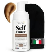 Team Tan Self Tanner Mousse - Tanning Foam for Face and Body, Sunless Tanner Kit for Fake Tan, Aloe Vera and Vitamin Infused Self Tanning Mousse (3.38 fl oz | Medium)