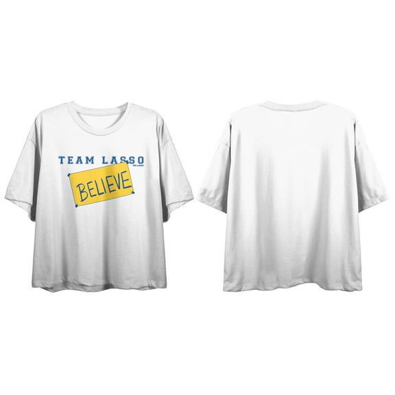 Team Ted Lasso Believe Juniors White Crop T-shirt-Medium
