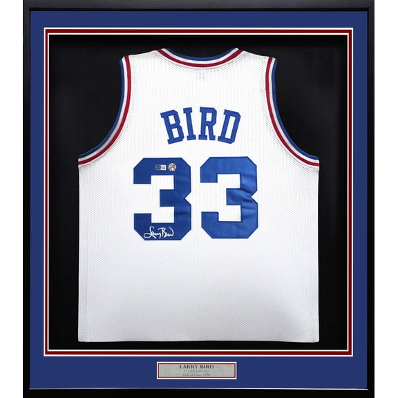 Team USA Basketball Larry Bird Autographed Framed White All Star Jersey Beckett BAS Witness 249471