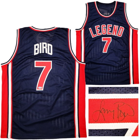 Team USA Larry Bird Autographed Navy Blue Jersey Dream Team Beckett BAS 203450