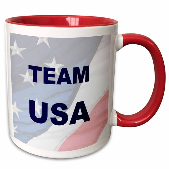 Team USA written over a faded photograph of the American Flag. 11oz Two-Tone Red Mug mug-337027-5