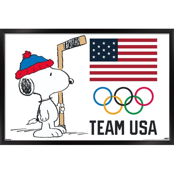 Team USA x Peanuts – Olympic Hockey Snoopy Wall Poster, 14.725" x 22.375" Framed