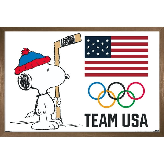 Team USA x Peanuts – Olympic Hockey Snoopy Wall Poster, 22.375" x 34" Framed