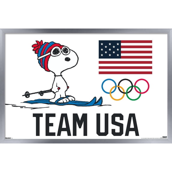 Team USA x Peanuts – Snoopy Cross-Country Skis Wall Poster, 14.725" x 22.375" Framed