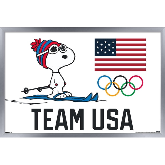 Team USA x Peanuts – Snoopy Cross-Country Skis Wall Poster, 22.375" x 34" Framed