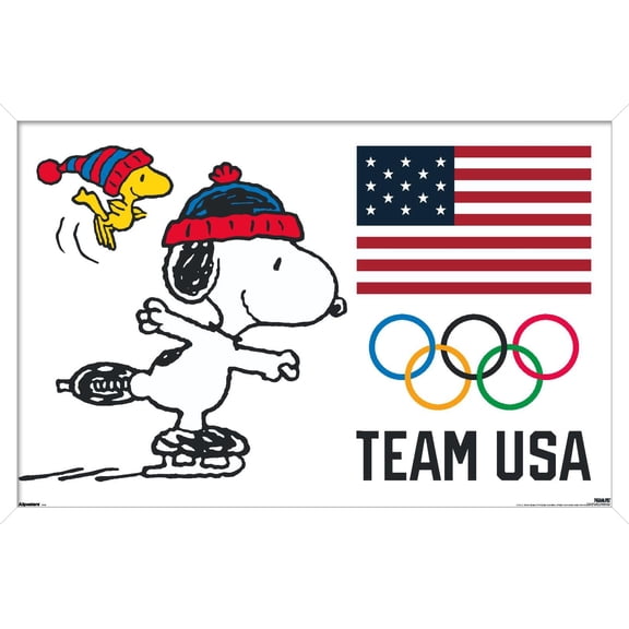 Team USA x Peanuts – Snoopy Olympic Figure Skating Wall Poster, 14.725" x 22.375" Framed