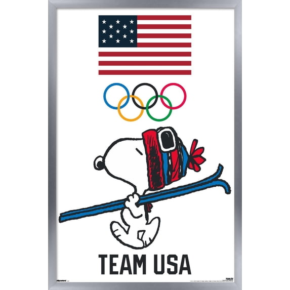 Team USA x Peanuts – Snoopy Winter Ski Jump Wall Poster, 22.375" x 34" Framed