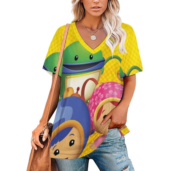 Team Umizoomi Women's Shirt V-Neck Breathable Short-Sleeve T-Shirt Casual Fashion Tee Soft & Trendy Blouse L
