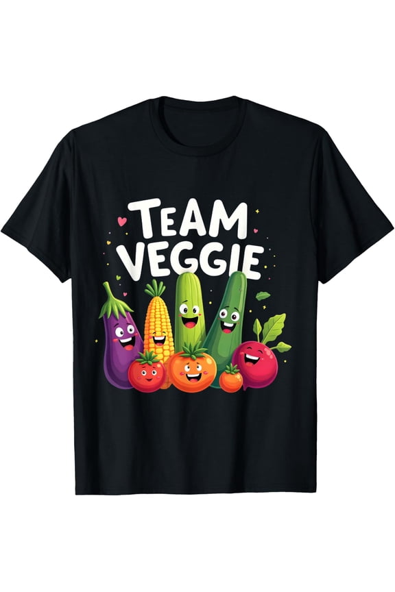 Team Veggie Playful Vegetable Characters Art T-ShirtPure cotton short-sleeved shirts for both men and women