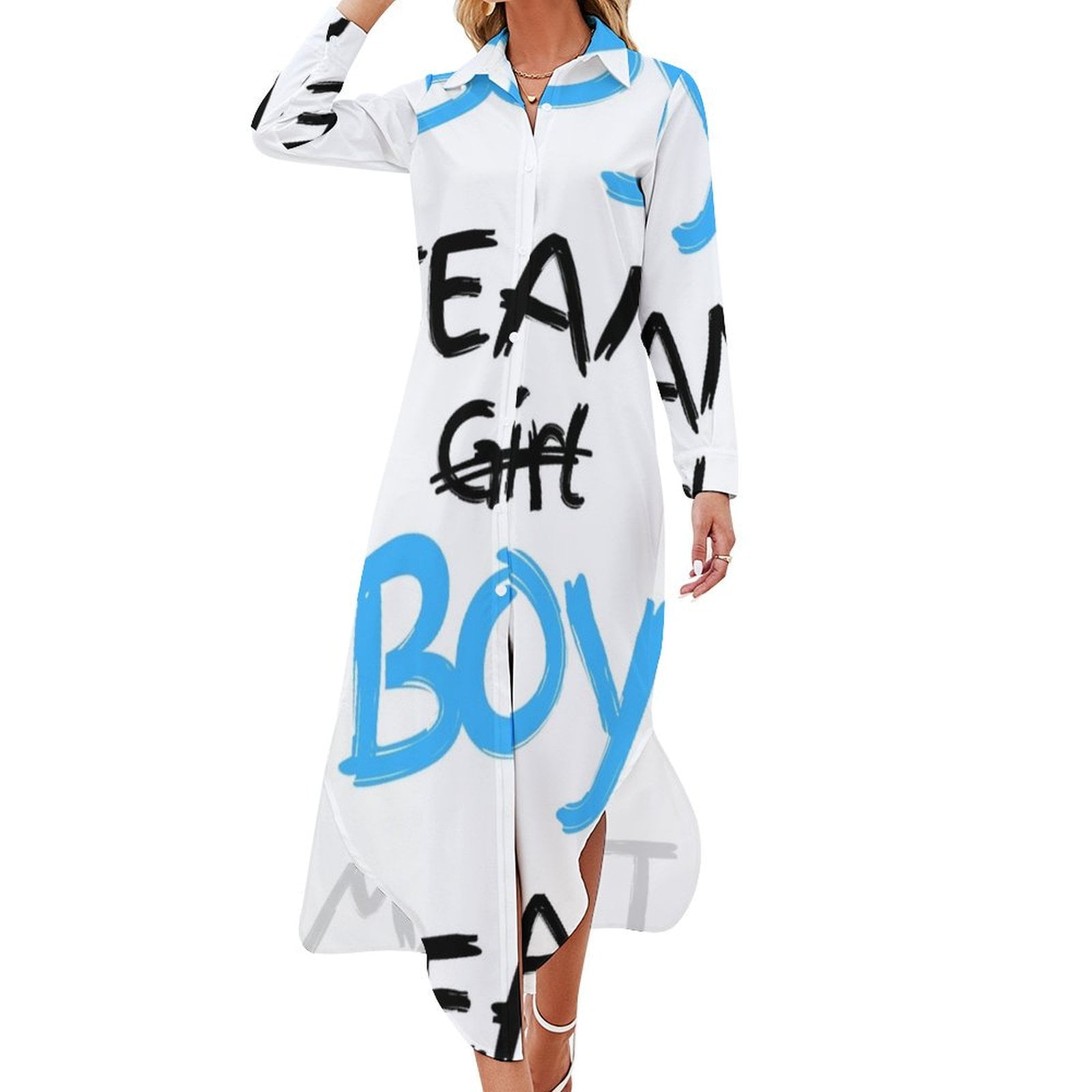 Team boy gender reveal baby shower Long Sleeved Shirt Dress cute dress  luxury evening dresses for women Women long dress - Walmart.com