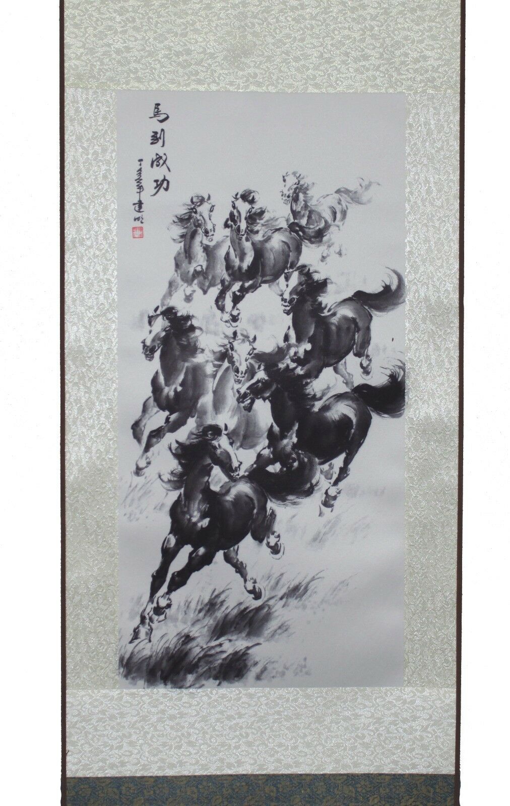 Team of Black Horses Hanging Scroll Painting Home Decor Housewarming Gift B11708-4