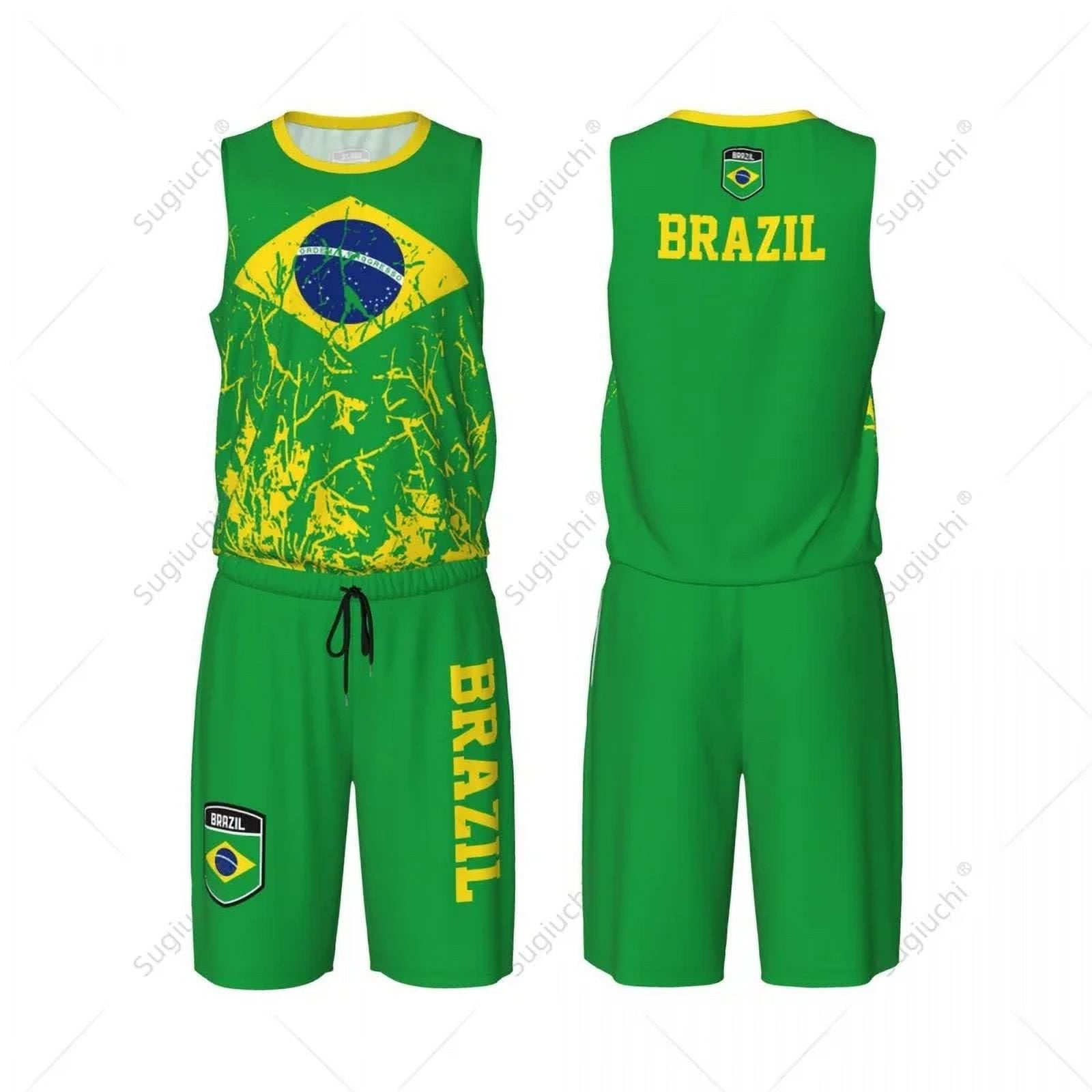 Team up Brazil Flag Grain Men Basketball Jersey Set Shirt Pants Sleeveless Custom Name Nunber Exclusive Walmart