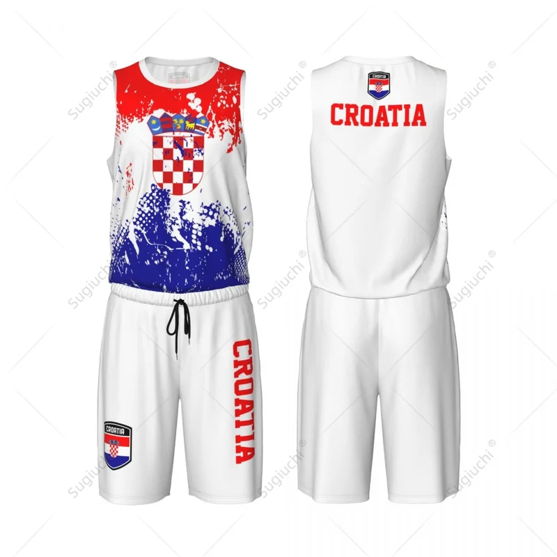 Team up Croatia Flag Grain Men Basketball Jersey Set Shirt Pants Sleeveless Custom Name Nunber Exclusive Walmart