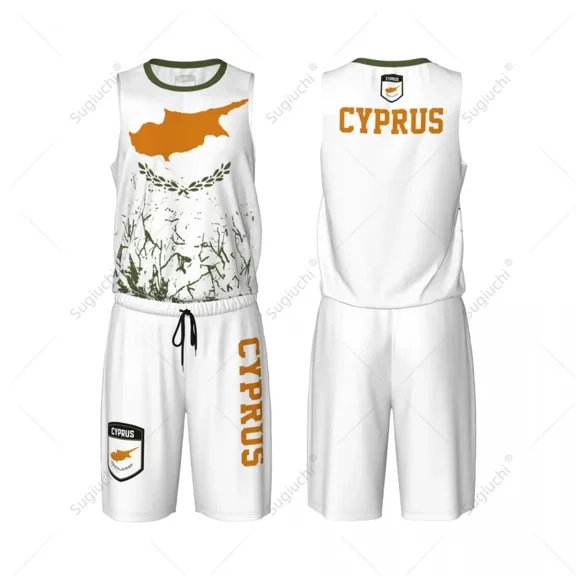 Team-up Cyprus Flag Grain Men Basketball Jersey Set Shirt & Pants Sleeveless Custom Name Nunber Exclusive