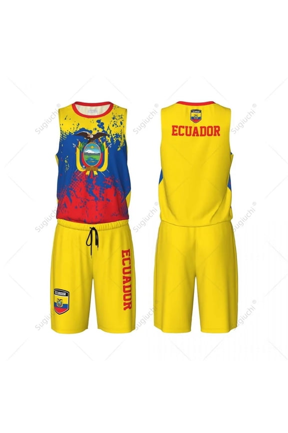 Team-up Ecuador Flag Grain Men Basketball Jersey Set Shirt & Pants Sleeveless Custom Name Nunber Exclusive