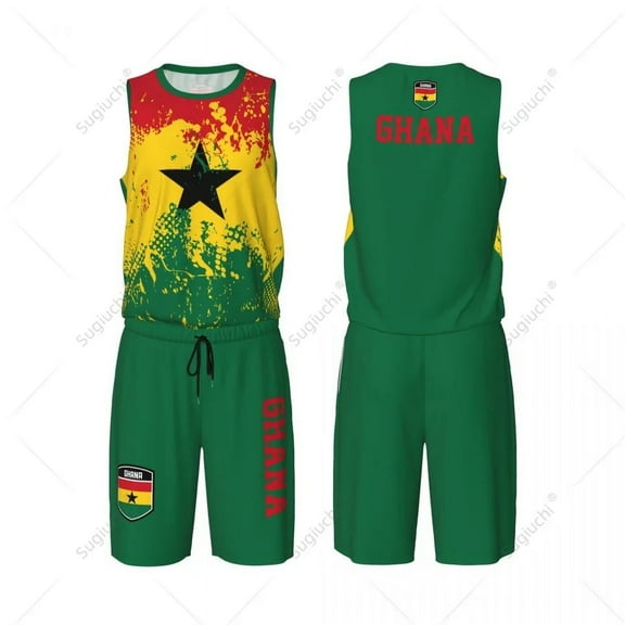 Team-up Ghana Flag Grain Men Basketball Jersey Set Shirt & Pants Sleeveless Custom Name Nunber Exclusive