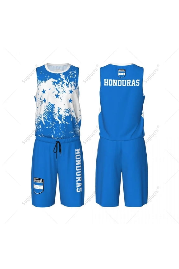 Team-up Honduras Flag Grain Men Basketball Jersey Set Shirt & Pants Sleeveless Custom Name Nunber Exclusive