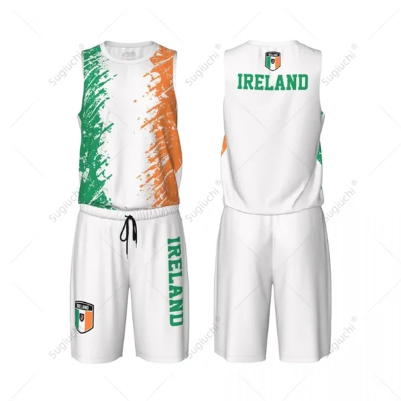 Team-up Ireland Flag Grain Men Basketball Jersey Set Shirt & Pants Sleeveless Custom Name Nunber Exclusive