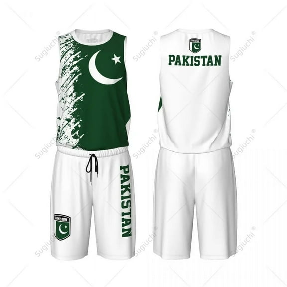 Team-up Pakistan Flag Grain Men Basketball Jersey Set Shirt & Pants Sleeveless Custom Name Nunber Exclusive