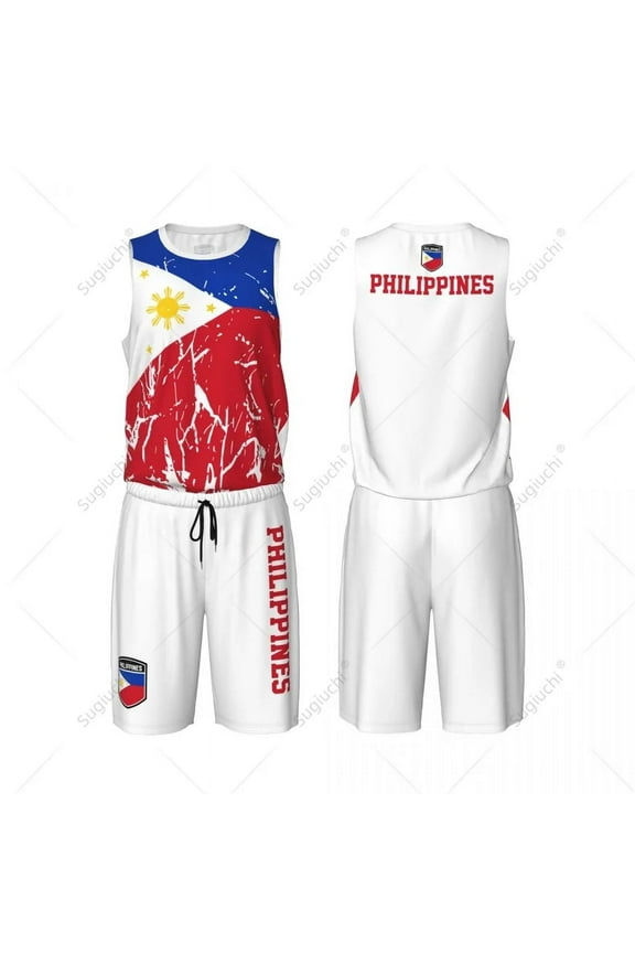 Team-up Philippines Flag Grain Men Basketball Jersey Set Shirt & Pants Sleeveless Custom Name Nunber Exclusive