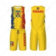 thumbnail image 1 of Team-up Romania Flag Grain Men Basketball Jersey Set Shirt & Pants Sleeveless Custom Name Nunber Exclusive, 1 of 1