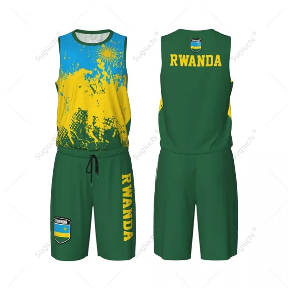Team-up Rwanda Flag Grain Men Basketball Jersey Set Shirt & Pants Sleeveless Custom Name Nunber Exclusive
