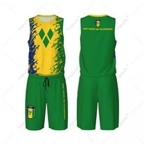 Team-up Saint Vincent And The Grenadines Flag Grain Men Basketball Jersey Set Shirt & Pants Sleeveless Custom Name Nunber