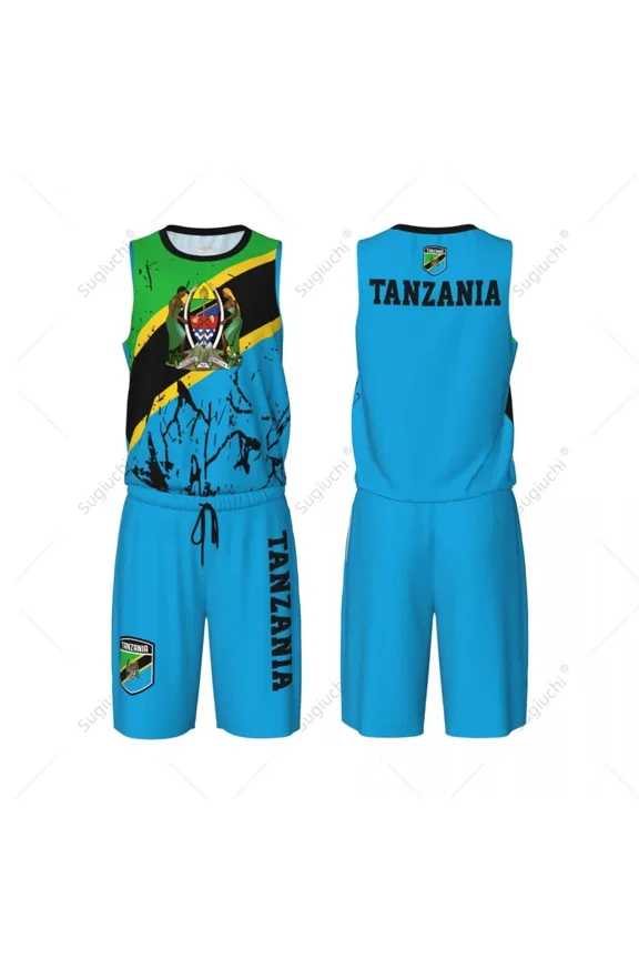 Team-up Tanzania Emblem Men Basketball Jersey Set Shirt & Pants Sleeveless Custom Name Nunber Exclusive