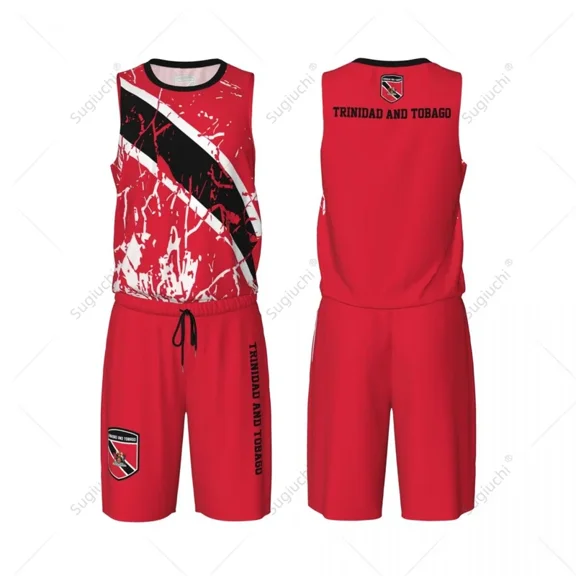 Team-up Trinidad And Tobago Flag Grain Men Basketball Jersey Set Shirt & Pants Sleeveless Custom Name Nunber Exclusive