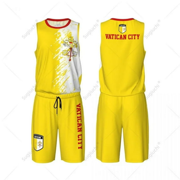Team-up Vatican City Flag Grain Men Basketball Jersey Set Shirt & Pants Sleeveless Custom Name Nunber Exclusive