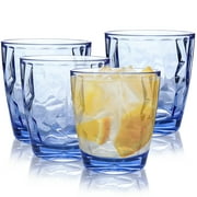 TeamSky 10oz Plastic Stackable Drinking Glasses Cup /Clear Unbreakable Drankware Acrylic Reusable Juice Wine Glasses, Transparent Blue Set of 4