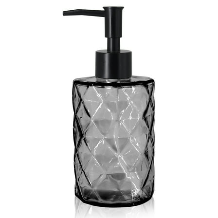 TeamSky Glass Hand Soap Dispenser with Diamond Design, 12 Ounce Dish Soap Dispenser for Bathroom and Kitchen, Pump Bottle Dispenser(Gray)