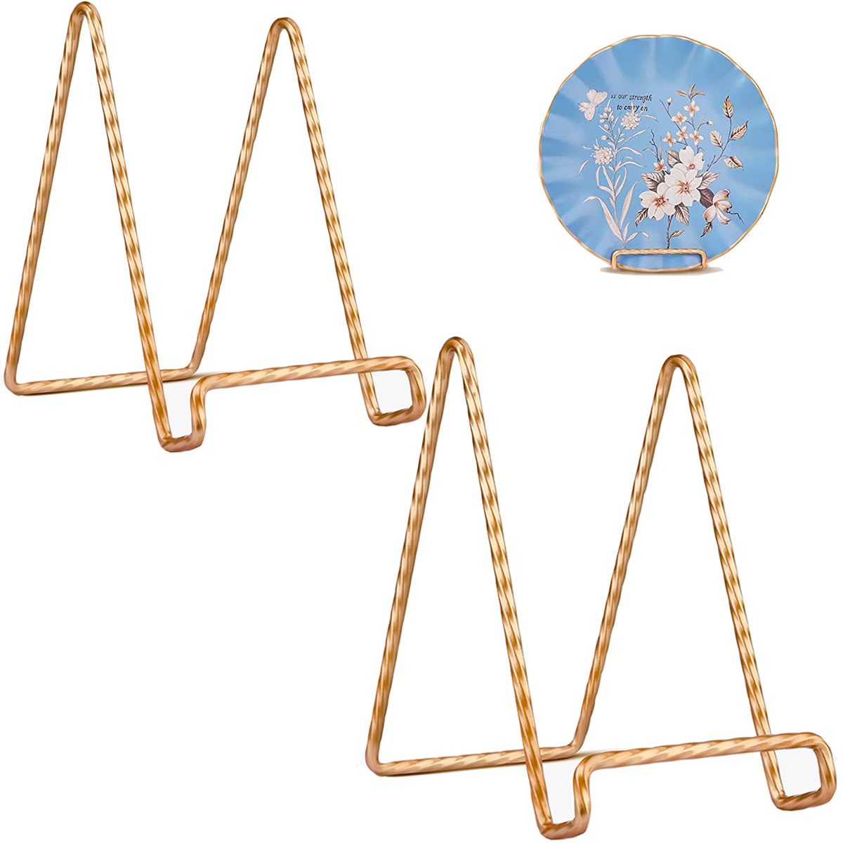 Teamkio 2Pcs 6 Inch Antique Gold Plate Stand Display, Metal Plate