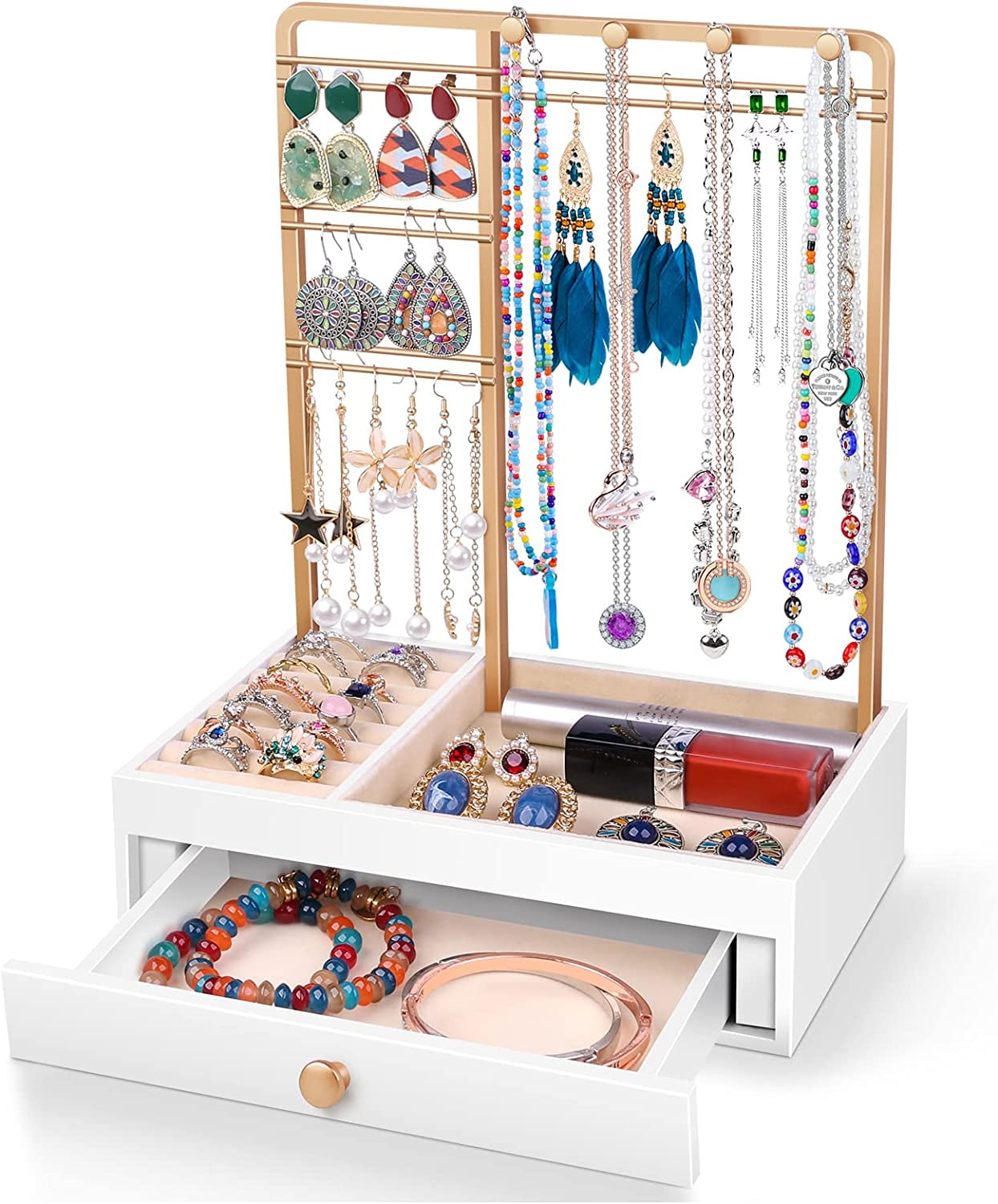 Sfugno Jewelry Box for Women, 5 Layer Large Wood Jewelry Boxes & Organizers  for Necklaces Earrings Rings Bracelets, Rustic Jewelry Organizer Box with  Drawers and Mirror 