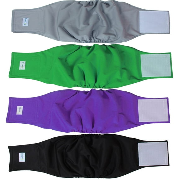Teamoy 4 Pcs Reusable Wrap Diapers for Male Dogs, Washable Puppy Belly Band XL(25"-29"Waist) Black+ Gray+ Green+ Purple