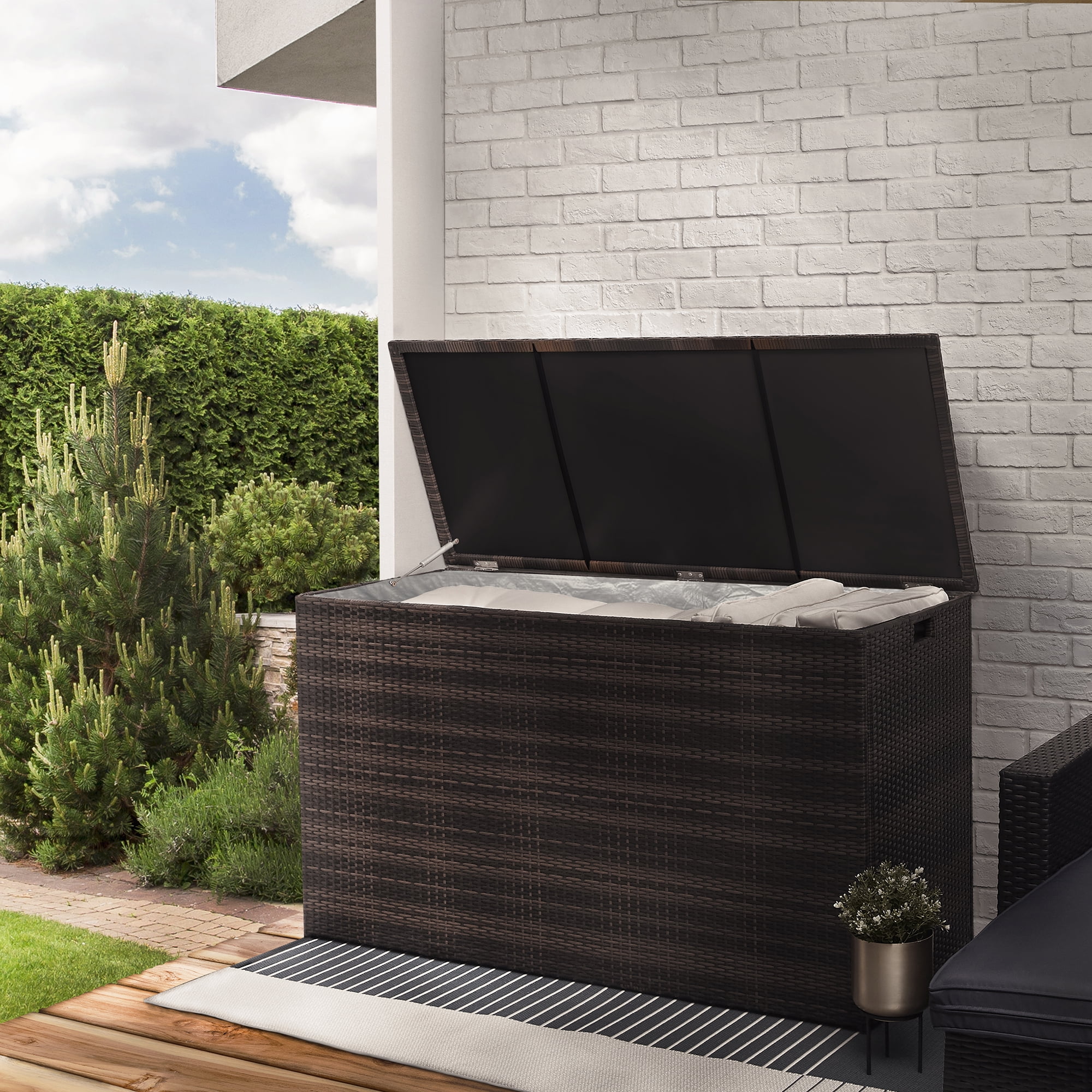 Brown Wicker and Plastic 55" Outdoor Deck Storage Box