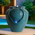thumbnail image 1 of Teamson Home Hand Glazed Teal Pot Water Fountain with LED Light for Patio, Garden, Balcony, 1 of 11