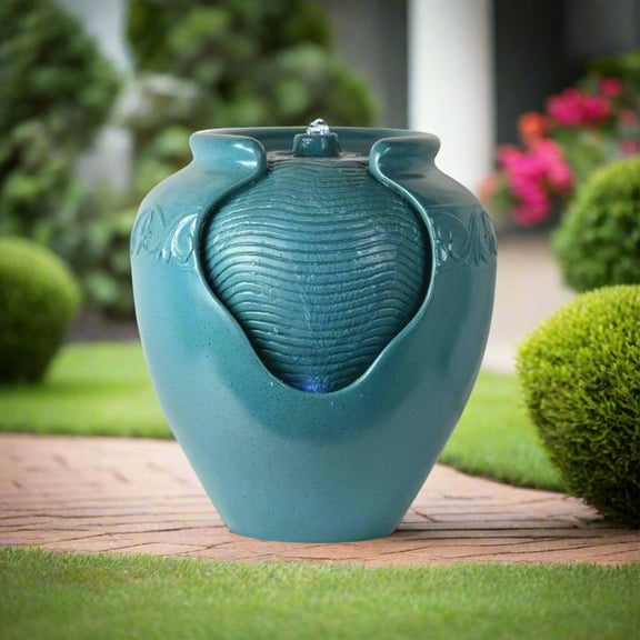 Teamson Home 16.93" Outdoor Glazed Pot Water Fountain