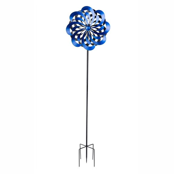 Teamson Home 18" dia. X 70" H Solar Metallic Kinetic Windmill Spinner, Blue