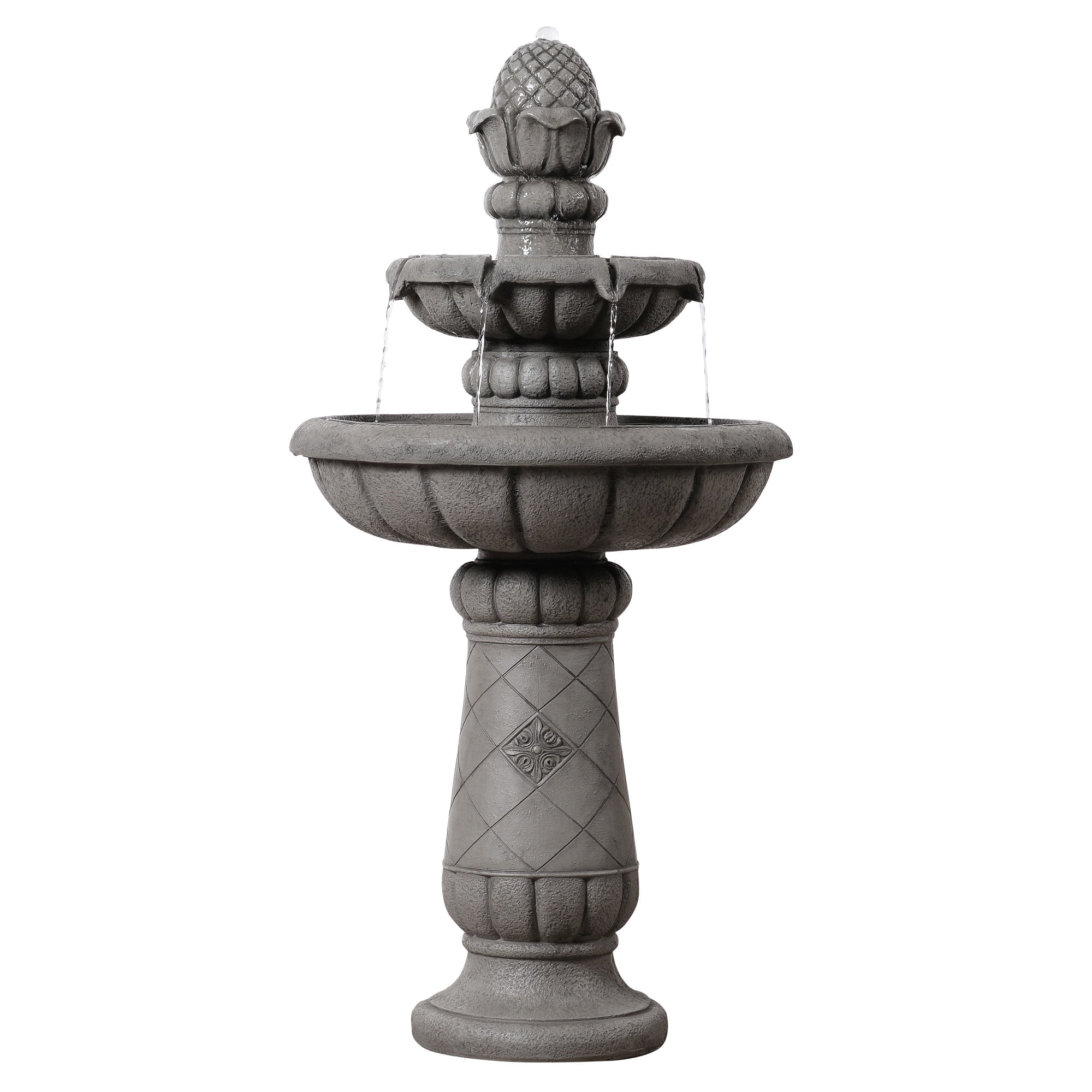 Teamson Home 2-Tier Birdbath Water Fountain Outdoor Garden–Shallow Basin with Built-In Electric Pump & Simple Setup, Gray