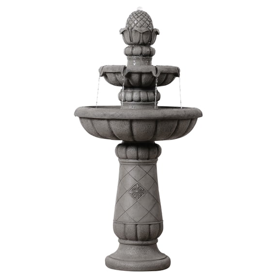 Teamson Home 2-Tier Birdbath Water Fountain Outdoor GardenShallow Basin with Built-In Electric Pump & Simple Setup, Gray